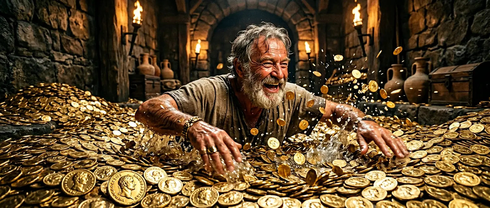 Mann schwimmt in Geld