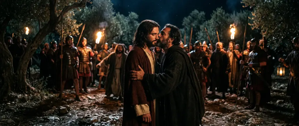 Als Judas, der Jesus verraten hatte, sah, dass er zum Tode verurteilt war, reute es ihn, und er brachte die dreißig Silberlinge den Hohenpriestern und Ältesten zurück und sprach: Ich habe gesündigt, unschuldiges Blut habe ich verraten