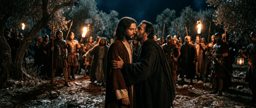 Judas, verrätst du den Menschensohn mit einem Kuss